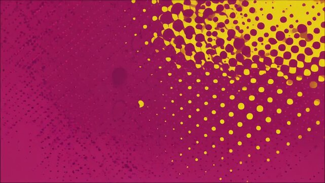 Dynamic magenta and yellow halftone pattern background with distressed texture, creating a vibrant abstract design element for graphic projects and creative presentations