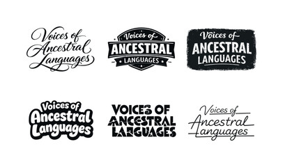 Obraz premium Ancestral Language Lettering. Voices of ancestral languages. Set lettering. harmonious lettering variations of the same emblematic concept, each with different