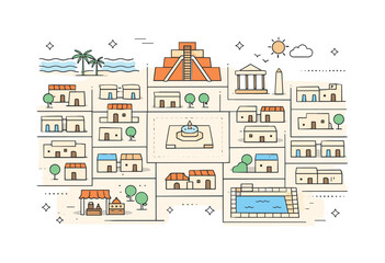 Obraz premium Ancient City Planning. The history of the world?s first civilizations (Mesopotamia, Indus Valley) ? urban planning. Simple grid-like city layout with houses,