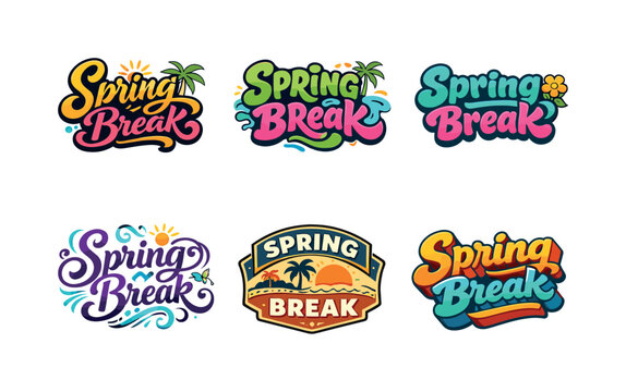 Spring Break Lettering. Spring break. Set lettering. harmonious lettering variations of the same emblematic concept, each with different artistic