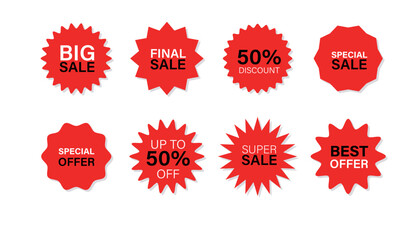 Red Sale Sticker Set Discount and Offer Badges Collection