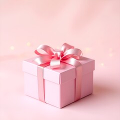 Obraz premium A beautifully wrapped pink gift box with a ribbon on a pastel background