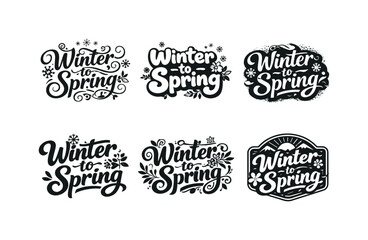 Fototapeta premium Seasonal Typography Grid. Winter to Spring. Set lettering. harmonious lettering variations of the same emblematic concept, each with different artistic