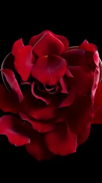 Morphing heart shape transforms from chocolate to rose petals and ruby jewelry in a creative design