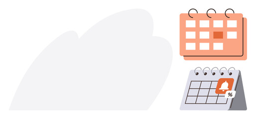 Time management, scheduling, organization, reminders, planning, alerts. Two different calendars with highlighted dates and notification icon. Time management and scheduling concept