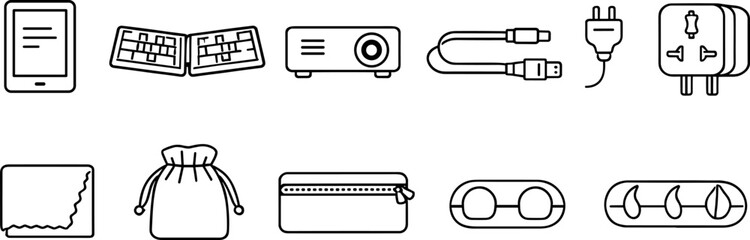 Collection of electronic accessories and gadgets icons in a clean line art style
