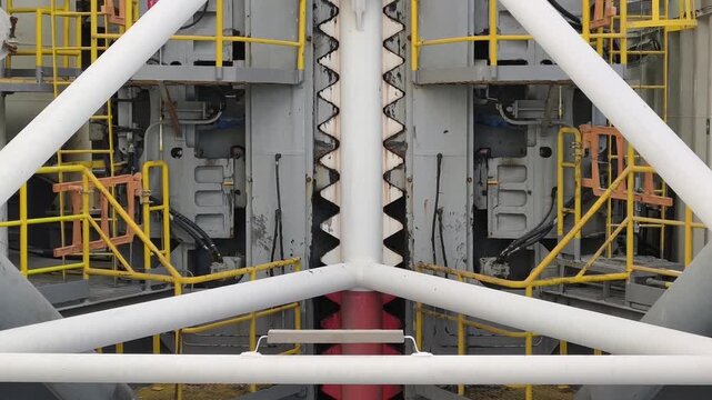 Jack up rig legs, fixation system and jacking motor on a jack up rig.
