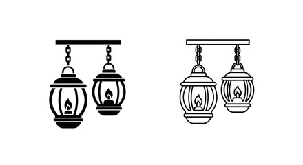 Traditional hanging lanterns black white illustration Vector