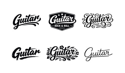 Obraz premium Harmonious Guitar Lettering. Guitar lettering. Set lettering. harmonious lettering variations of the same emblematic concept, each with different artistic