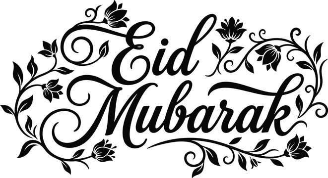 Eid Mubarak calligraphy text with decorative floral ornaments