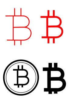 Bitcoin symbol variations in red, black, coin styles on transparent background. Multiple BTC logo designs and cryptocurrency icons. Perfect for crypto, blockchain, finance, digital currency concept