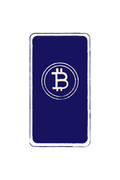 Chalk-style smartphone illustration with Bitcoin symbol representing mobile cryptocurrency, digital payments, fintech apps, and blockchain finance. High-res PNG for crypto, banking, tech projects.