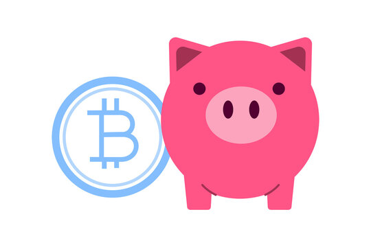 Piggy bank with blue Bitcoin coin icon on transparent background. Savings and cryptocurrency investment concept. Modern icon for financial planning, crypto wealth, and digital money storage. PNG
