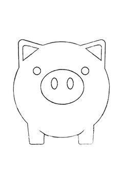 Hand-drawn textured line art piggy bank illustration on transparent background. Minimalist sketch-style outline drawing. Perfect for financial, savings, banking design concepts. High-resolution PNG