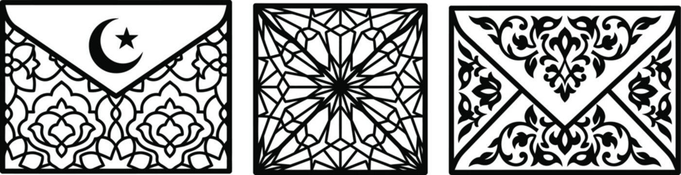 Eidi gift envelopes with traditional floral patterns vector