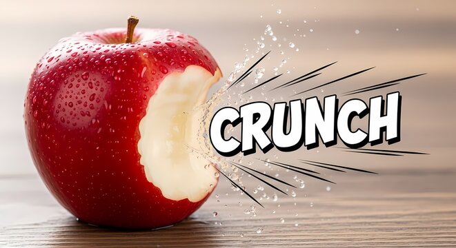 Red Apple with Comic Style Crunch Text Effect