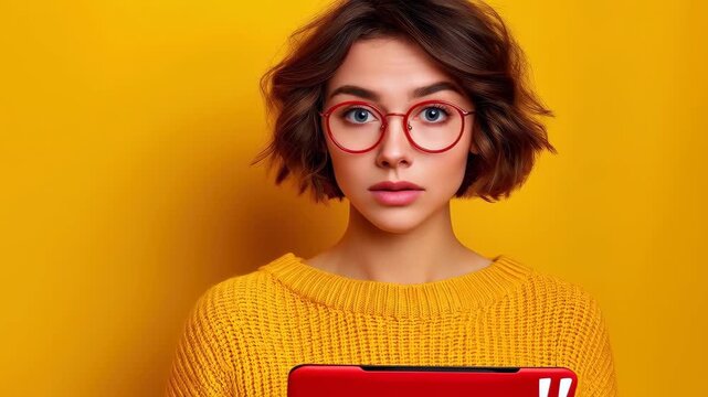 The Thoughtful Gaze: A captivating portrait of a young individual with soft features and elegant glasses, a picture of contemplation and a hint of intrigue, framed against a warm.
