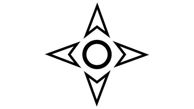 Black and white animation of a four-pointed star or compass rose icon, symbolizing direction and navigation.