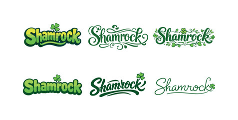 Shamrock Lettering Variations. Doodle Shamrock. Set lettering. harmonious lettering variations of the same emblematic concept, each with different artistic