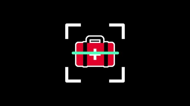 a medical first aid kit with a white cross on a red background within a scanning frame