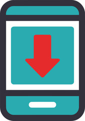 Fototapeta premium Smartphone icon displaying a downward arrow and 'Reduced Energy Expense' symbol. Clean, modern design. Ideal for digital marketing and energy efficiency campaigns.