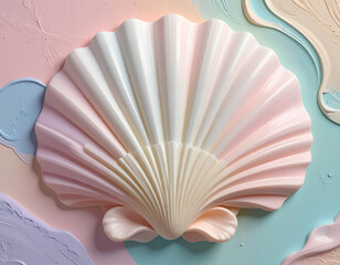 3-Dimensional Pastel Sculpture of a Clam Shell on a Beach 3