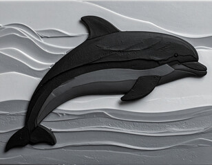 3-D Relief Sculpture of a Flying Porpoise in the Ocean 1