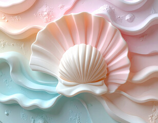 3-Dimensional Pastel Sculpture of a Clam Shell on a Beach 2