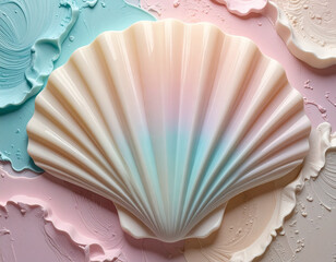 3-Dimensional Pastel Sculpture of a Clam Shell on a Beach 1