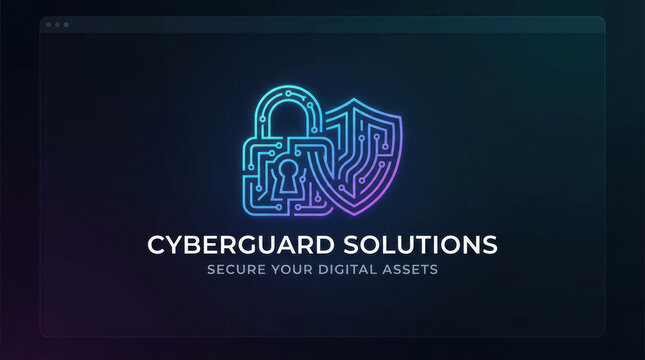 Networking icons optimization project innovation privacy protect safe attack security buying concept neon cyber lock shield logo design glowing gradient background online privacy protection