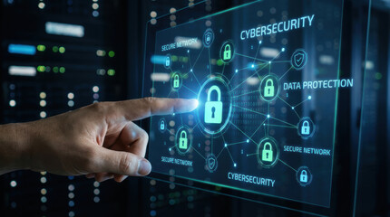 Fototapeta premium Networking icons optimization project innovation privacy protect safe attack security buying concept in modern data center for cyber defense data protection online privacy protection