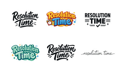 Fototapeta premium Creative Lettering Styles. Resolution time lettering. Set lettering. harmonious lettering variations of the same emblematic concept, each with different
