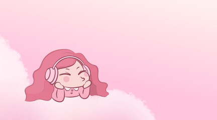 Fototapeta premium Happy kawaii anime character relaxing and enjoying music.