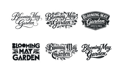 Fototapeta premium Blooming Lettering Variations. Blooming May garden. Set lettering. harmonious lettering variations of the same emblematic concept, each with different artistic