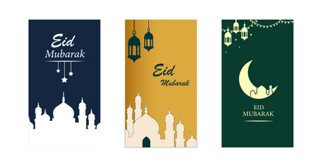 Set of Eid Mubarak Greeting Card Vector Design for Ramadan Festival