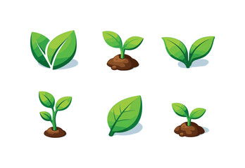 Fototapeta premium Eco Icon Grid. Eco. Isometric flat vector icons set of eco: eco leaf symbol, renewable plant sprout, green growth leaf, sustainable plant shoot, fresh leaf
