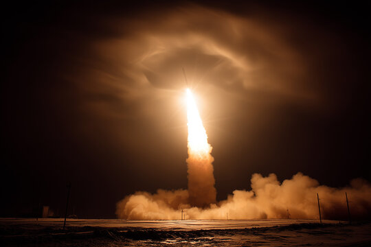 Night icbm launch from underground missile silo