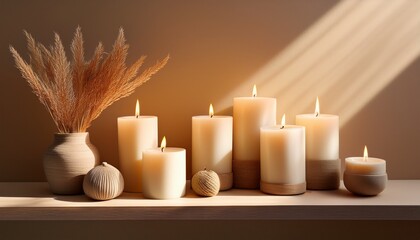 Softly Lit Candles Casting Warm Shadows On A Beige Wall