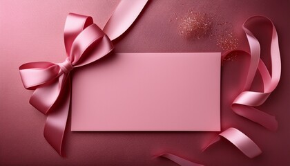 Elegant Pink Blank Card With Satin Ribbon Perfect For Invitations