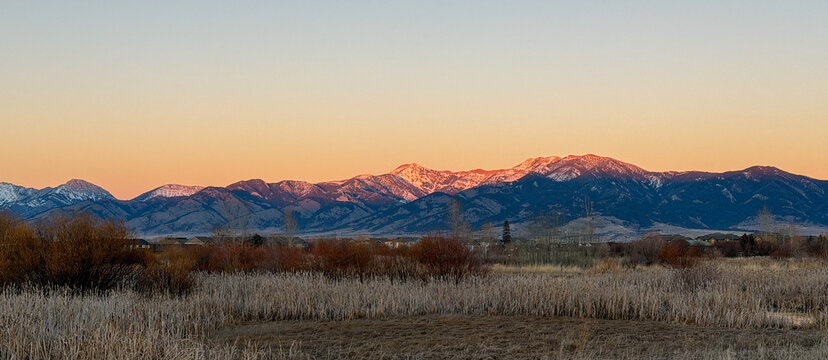 Sunset over the Bridger Mountain Range in Bozeman, Montana