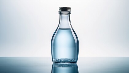 Minimalist Illustration Of A Clear Glass Bottle With Water On White Background