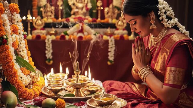Akshaya Tritiya Lamp Lighting Ritual Scene