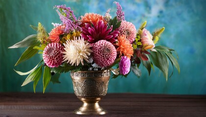 Colorful Floral Arrangement In Antique Vase