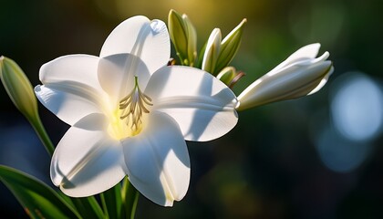 A Single Stem Of White Richly Blooming Tuberose Blossoms Against Blurred Backdrop