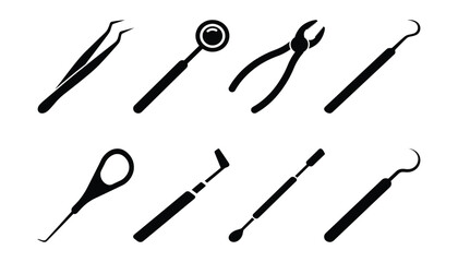 Fototapeta premium Dentist tools vector icon dental instrument equipment oral hygiene mirror tweezers and scaler tooth care