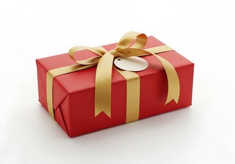 Red Gift Box with Golden Ribbon Isolated on White