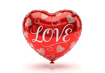 Red Heart Shaped Balloon with Love on White