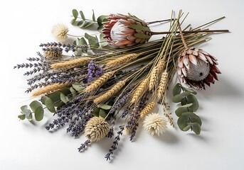 Dried Floral Arrangement with Protea, Wheat, and Lavender