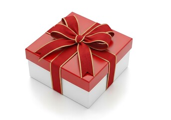 Red Gift Box with Ribbon on White Background