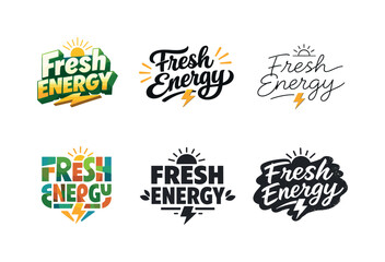 Fototapeta premium Harmonious Lettering Grid. Fresh energy quotes lettering. Set lettering. harmonious lettering variations of the same emblematic concept, each with different